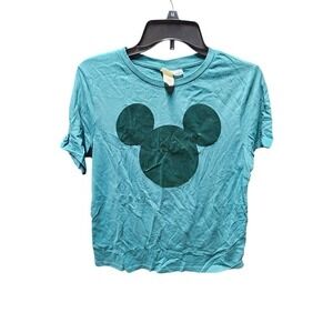 Disney H&M Mickey Mouse Graphic T Shirt Tee Top Blue Green Medium